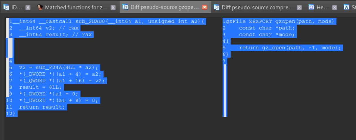 pigaios pseudo-code diffing